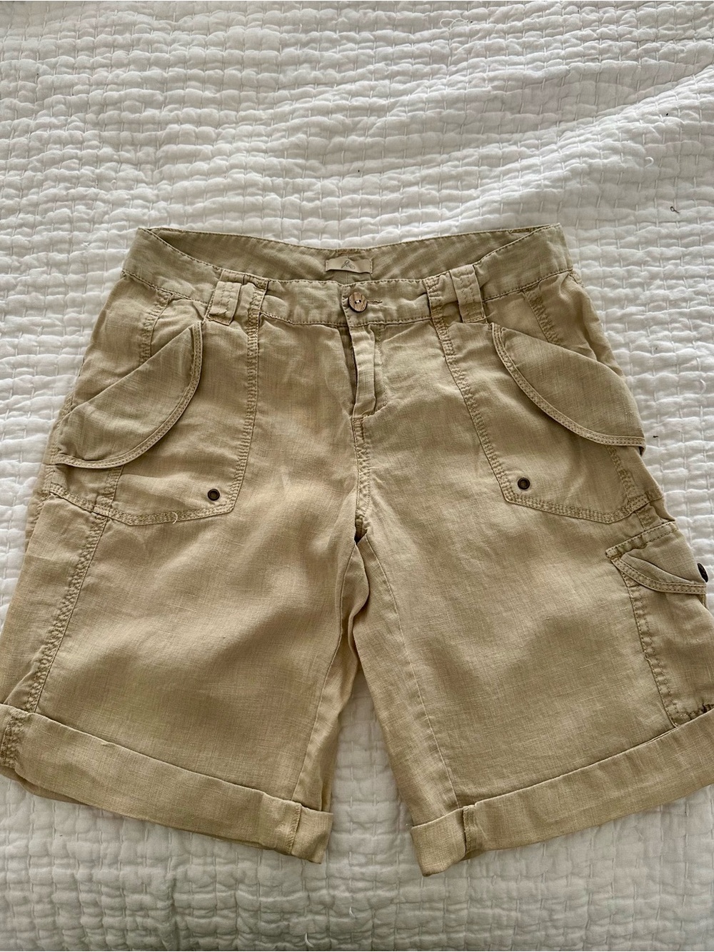 Joie Linen Beige Cargo Bermuda Shorts